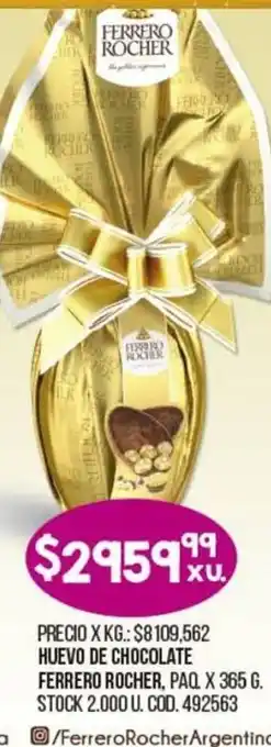 Coto Ferrero Rocher Huevo De Chocolate Paq. x 365 g oferta