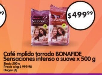Supermercados Buenos Días Bonafide Café molido torrado Sensaciones intenso o suave x 500g oferta