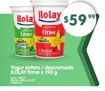 Supermercados Buenos Días Ilolay Yogur entero/ descremado firme x 190g oferta