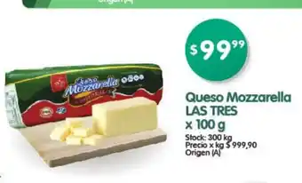 Supermercados Buenos Días Las Tres Queso Mozzarella x100g oferta