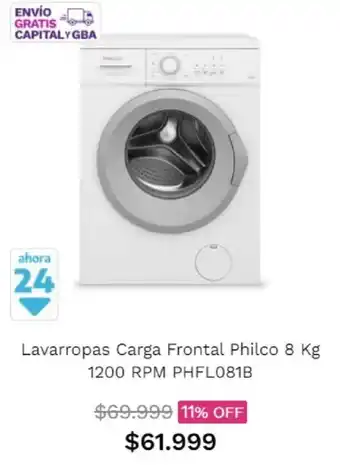 Frávega Lavarropas Carga Frontal Philco 8 Kg 1200 RPM PHFL081B oferta