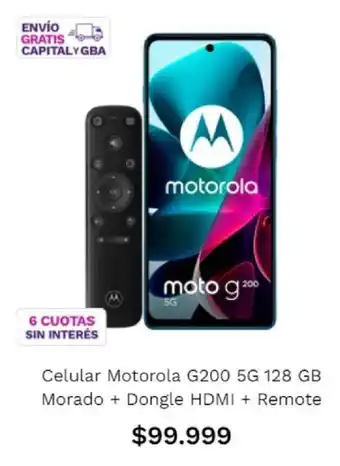 Frávega Celular Motorola G200 5G 128 GB Morado + Dongle HDMI + Remote oferta