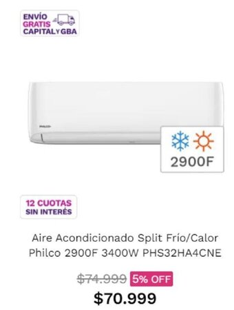 Frávega Aire Acondicionado Split Frío/Calor Philco 2900F 3400W PHS32HA4CNE oferta