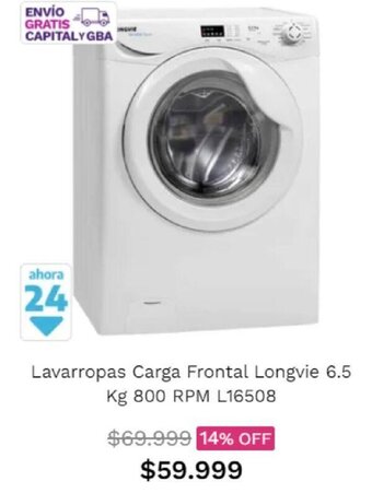 Frávega Lavarropas Carga Frontal Longvie 6.5 kg 800 RPM L16508 oferta