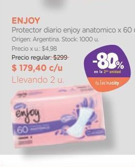 Farmacity Protector diario enjoy anatomico x 60 u. oferta