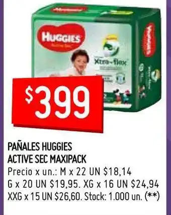 Changomas Huggies Pañales Active Sec Maxipack oferta
