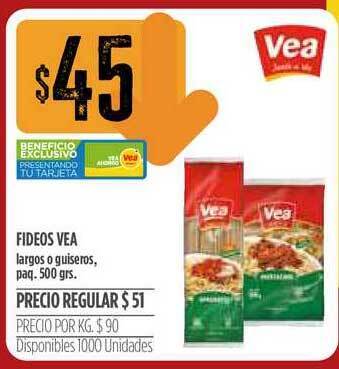 Supermercados Vea Fideos Vea 500grs oferta