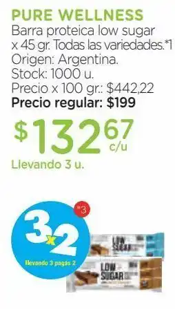 Farmacity Pure wellness barra proteica low sugar x 45 gr. todas las variedades oferta