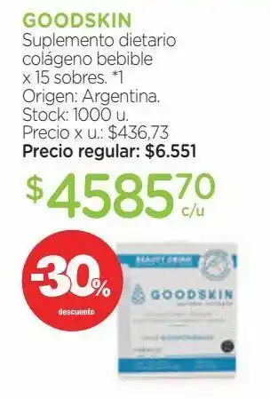 Farmacity Goodskin suplemento dietario colágeno bebible x 15 sobres oferta
