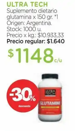 Farmacity Ultra tech suplemento dietario glutamina x 150 gr. oferta