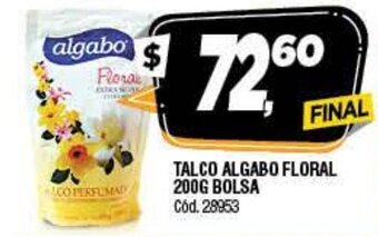 Supermercados Yaguar Talco Algabo Floral 200g bolsa oferta