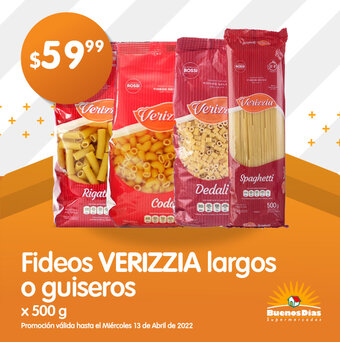 Fideos Verizzia largos o guiseros x 500g