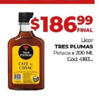 Diarco Tres Plumas Licor Petaca x 200 Ml oferta