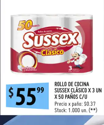 Punto Mayorista Sussex Clásico Rollo de Cocina x 3un x 50 paños c/u oferta
