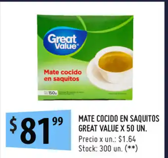 Punto Mayorista Great Value Mate Cocido en Saquitos x 50un. oferta