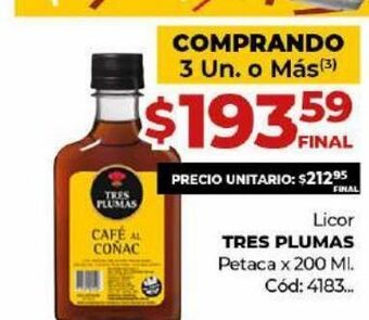 Diarco Licor tres plumas oferta