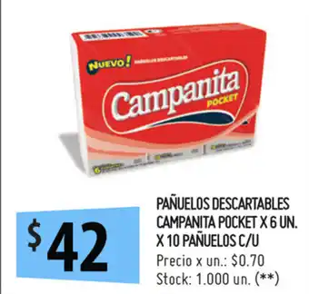 Punto Mayorista Campanita Pañuelos Descartables Pocket x 6un. x 10 pañuelos c/u oferta