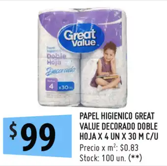 Punto Mayorista Great Value Decorado Doble Hoja Papel Higienico x 4un x 30m c/u oferta