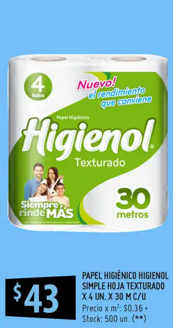 Punto Mayorista Higienol Texturado Simple Hoja Papel Higiénico x 4un. x 30m c/u oferta