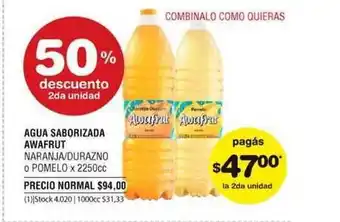 Awafrut Agua Saborizada Naranja/Durazno o Pomelo x 2250cc