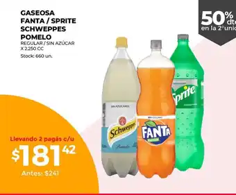 Supermercados Tadicor Gaseosa Fanta/Sprite Schweppes Pomelo Regular/Sin Azucar x 2250 cc oferta