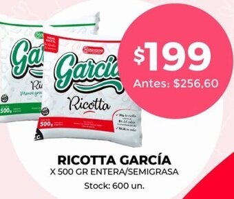 Supermercados Tadicor Ricotta Garcia x 500 gr Entera/Semigrasa oferta
