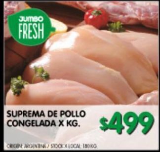 Jumbo Suprema de pollo congelada x kg oferta