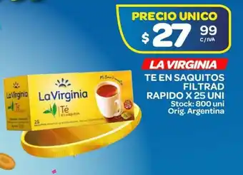 Carrefour Maxi La Virginia Te En Saquitos Filtrad Rapido x 25uni oferta
