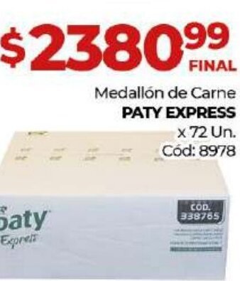 Diarco Paty Express Medallón de Carne x 72un oferta