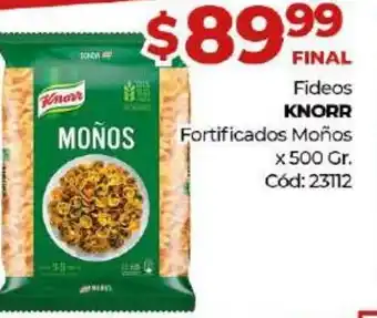 Diarco Knorr Fideos Fortificados Moños x 500gr oferta