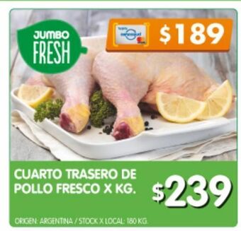 Jumbo Cuarto trasero de pollo fresco x kg oferta