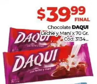Diarco Daqui Chocolate Leche y Mani x 70g oferta