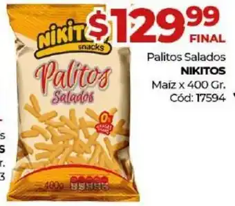 Diarco Nikitos Palitos Salados Maiz x 400gr oferta