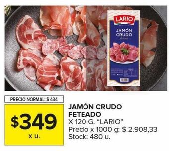 Carrefour Maxi Jamón crudo feteado lario x 120g oferta