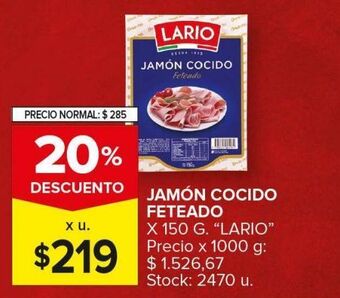Carrefour Maxi Jamón cocido feteado lario 150g oferta