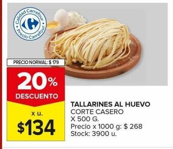 Carrefour Maxi Tallarines al huevo corte casero x 500g oferta