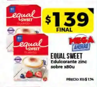 Supermayorista Vital Equal Sweet Edulcorante Zinc Sobre x80u oferta