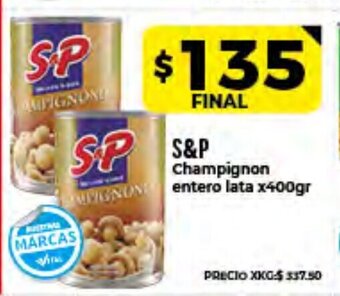 Supermayorista Vital S&P Champignon entero lata x400gr oferta