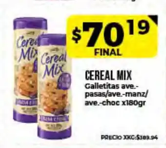 Supermayorista Vital Cereal Mix Galletitas Ave.-Pasas/Ave.-Manz/Ave.-Choc x180gr oferta