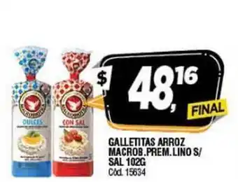 Supermercados Yaguar Galletitas Arroz Macrob. Prem. Lino S/sal 102g oferta