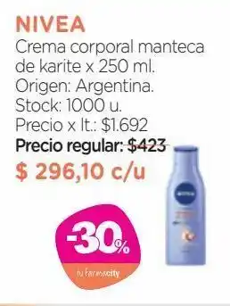 Farmacity Crema corporal manteca de karite x 250 ml. oferta