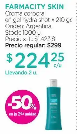 Farmacity Crema corporal en gel hydra shot x 210 gr. oferta