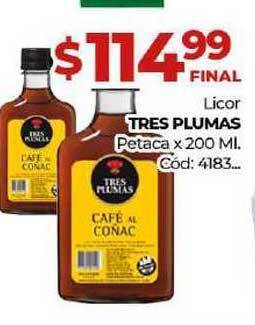 Diarco Tres Plumas Licor Petaca x 200ml oferta