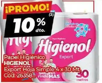 Diarco Papel Higienico Higienol Export Hoja Simple oferta