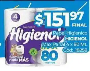 Diarco Papel Higienico Higienol Max Panal 4x80mt oferta