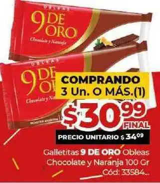 Diarco Galletitas 9 De Oro Obleas Chocolate Y Naranja oferta