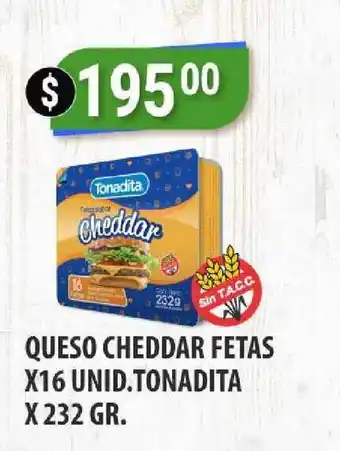 Supermercados Mayor Queso Cheddar Fetas X16 Unid. Tonadita X 232 GR. oferta