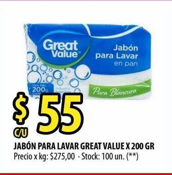 Punto Mayorista Jabón para lavar great value x 200 gr oferta