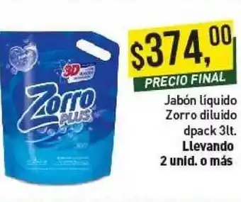 Supermercados Damesco Jabon Liquido Zorro Diluido Dpack 3lt. oferta