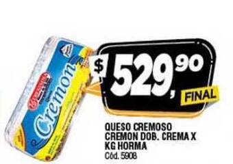 Supermercados Yaguar Queso Cremoso Cremon Dob. Crema X KG Horma oferta
